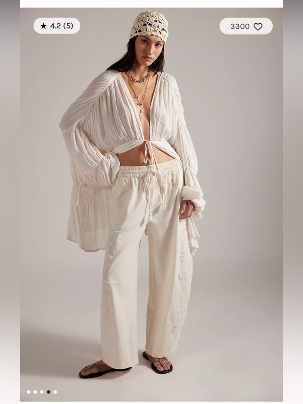 Free People Lex Embroidered Pull On Barrel Pants Ivory Size Small Linen Blend - Picture 4 of 14